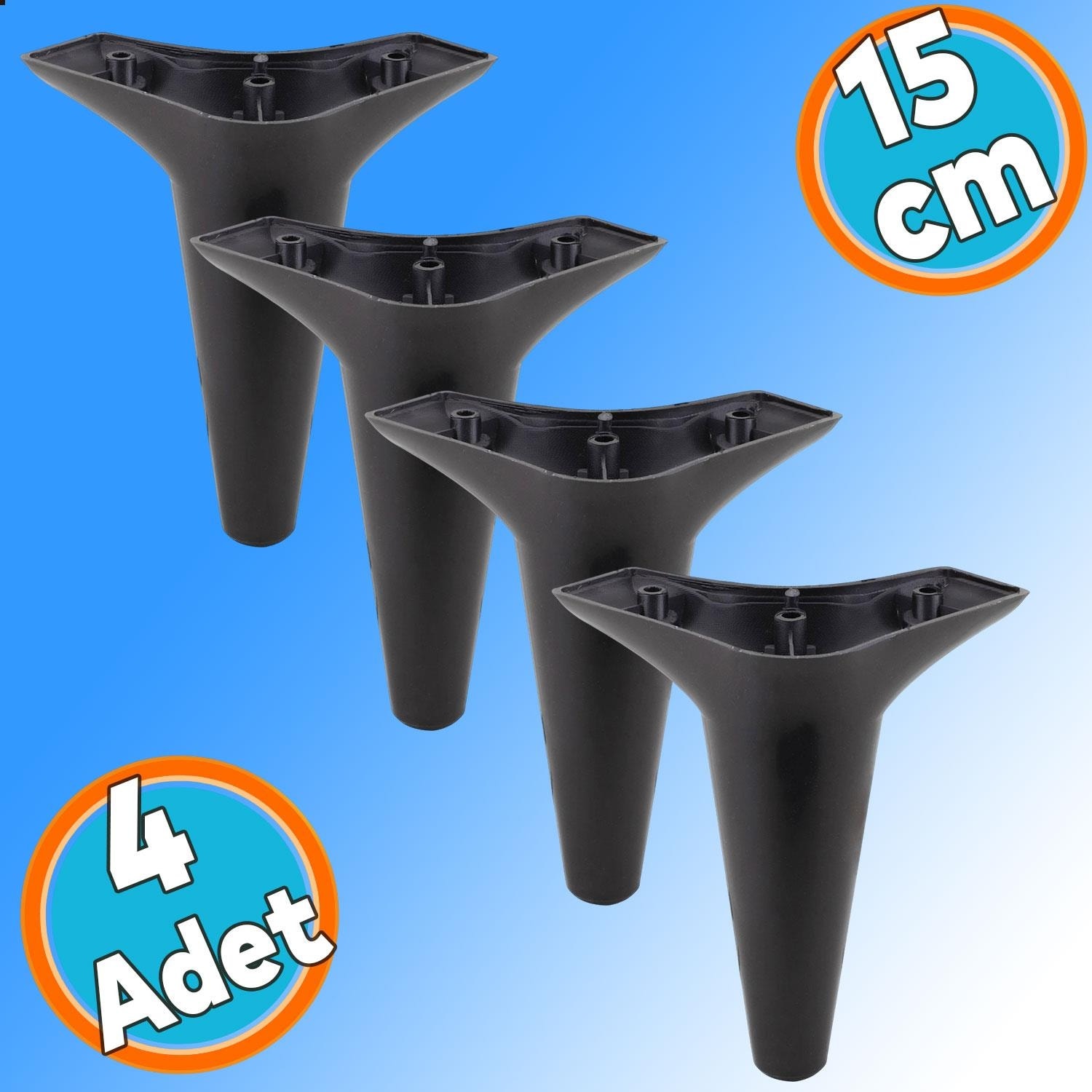 Mobilya Kanepe Koltuk Sehpa Tv Ünitesi Ayağı Ayakları 15 cm Siyah Baza Ayak (4 Adet)