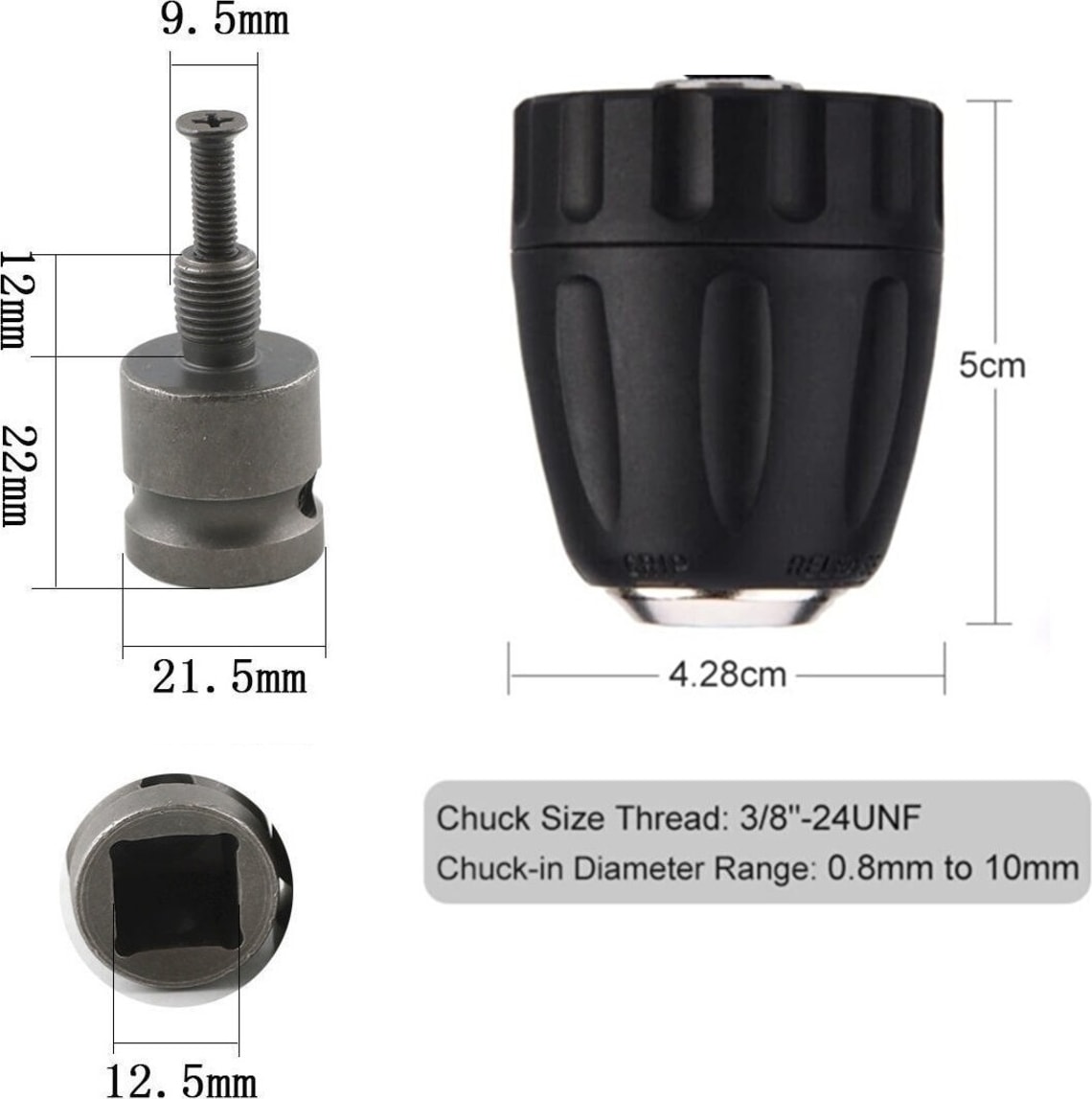Somun Sökme Sıkma Makinesi Için 10MM Mandren ve Bits Adaptör Seti 1/2 Hex (Torklu Makinalar Için)