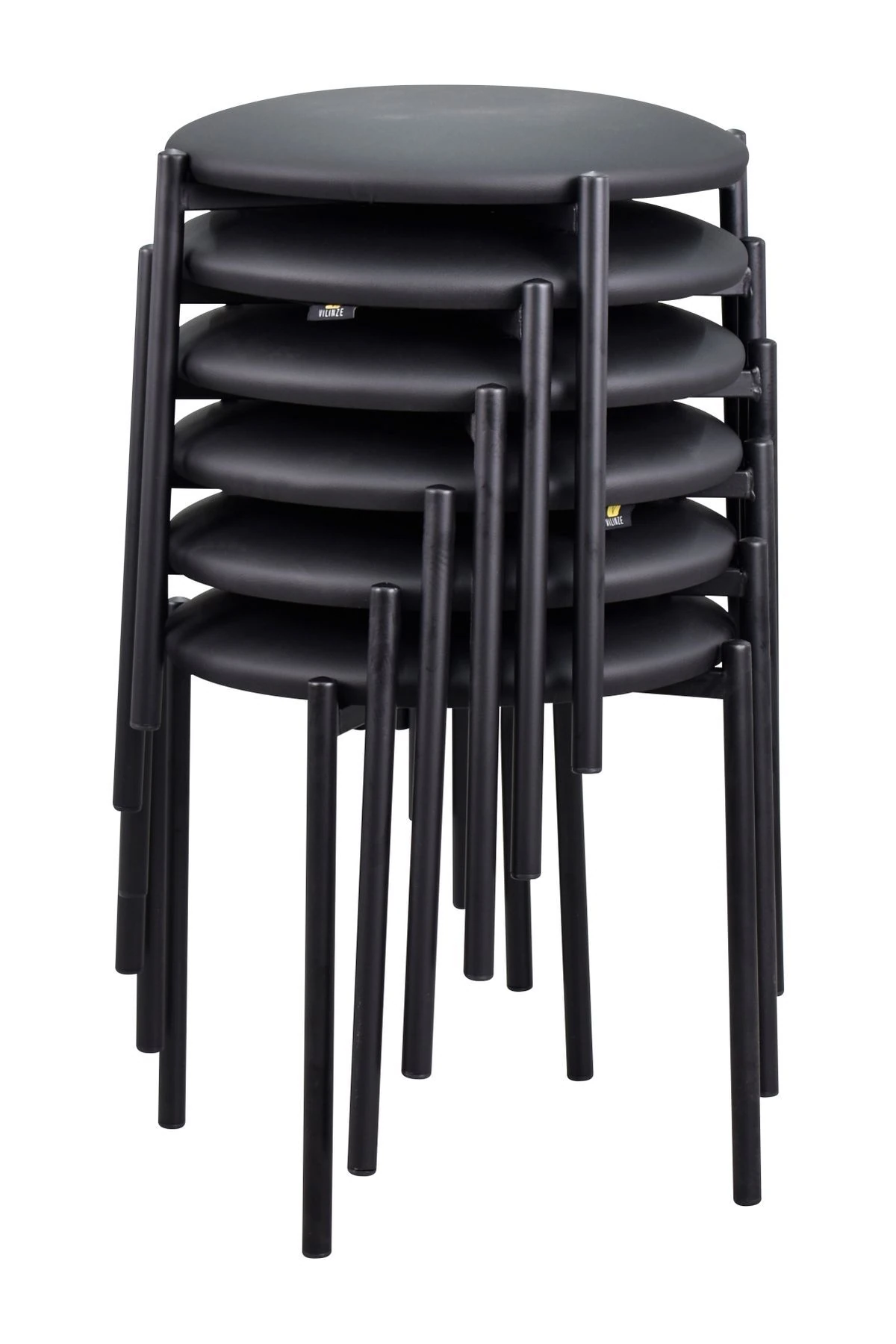 Nil Siyah Metal Ayak Deri İstiflenebilir Mutfak-Balkon Taburesi (6 Adet)