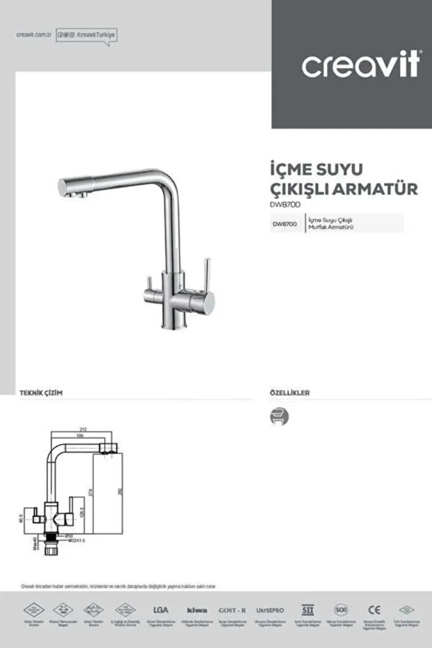 Su Arıtma Çıkışlı Mutfak Armatürü Krom