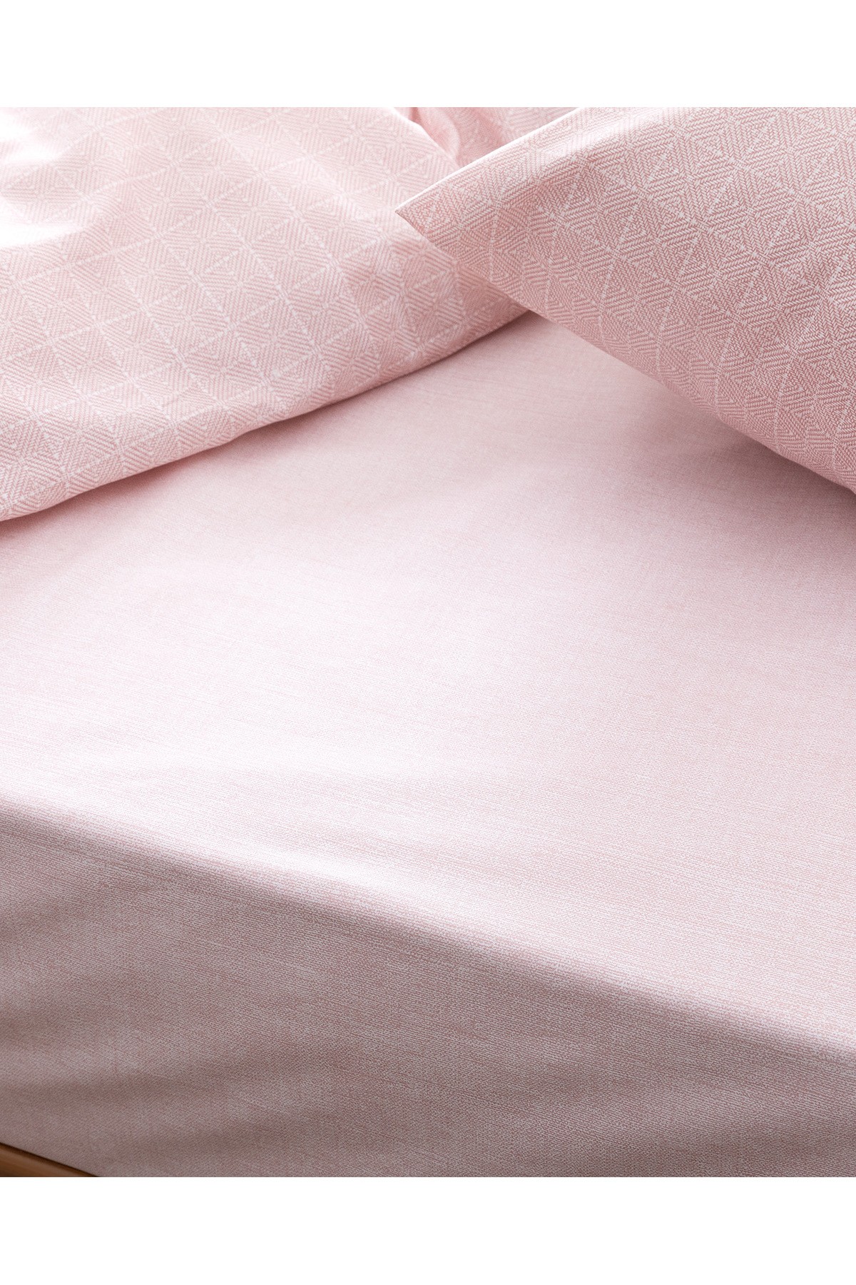 Odette King Size %100 Pamuk Ranforce Baskılı Nevresim Takımı - Pudra