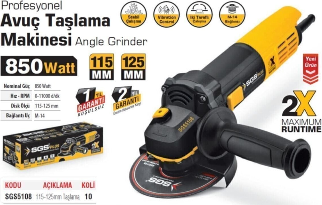 SGS 700-1000 Watt 5108 Profesyonel 115-125MM Avuç Taşlama Makinesi 850 Watt 2 Yıl 115 Avuç Taşlamalar