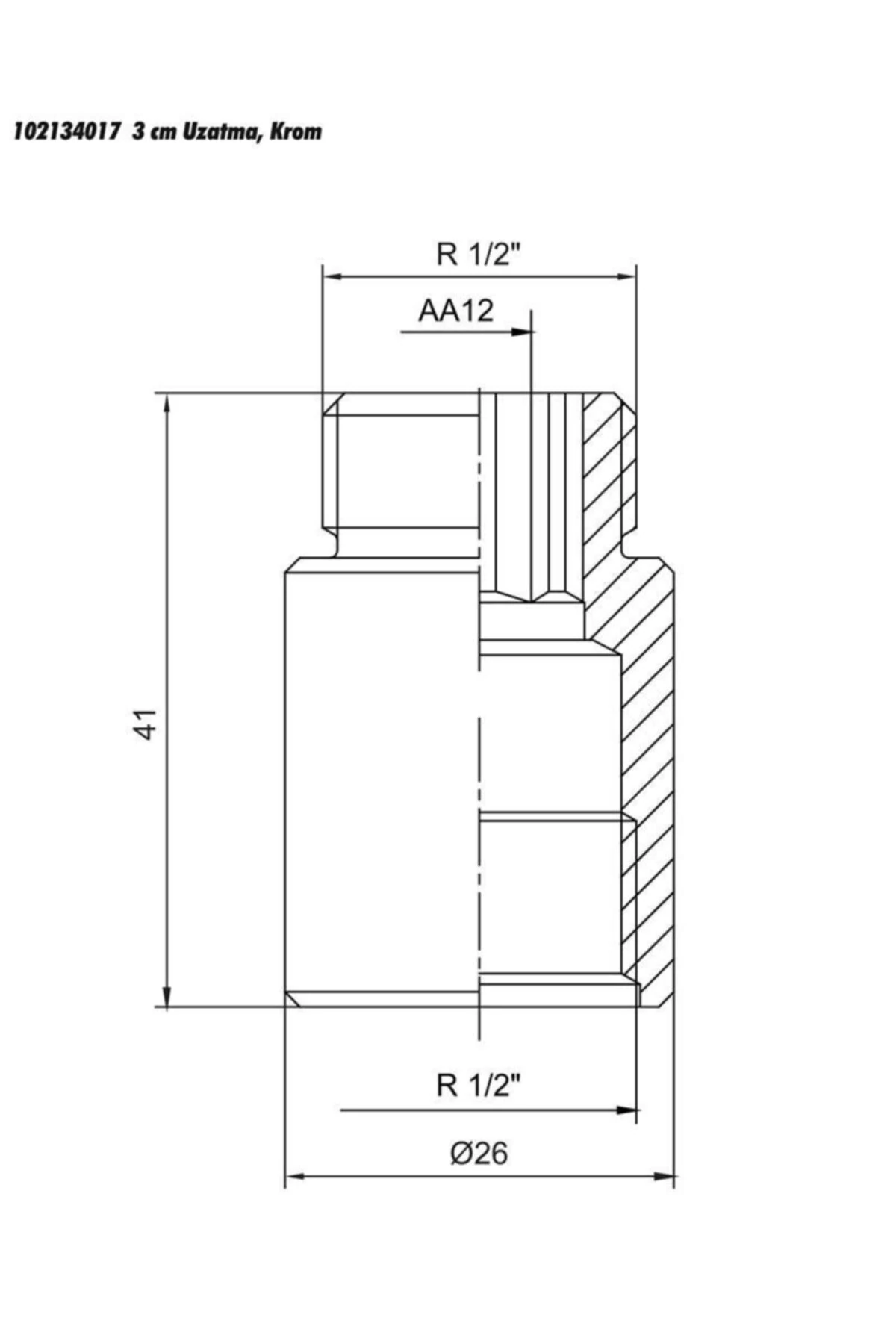 5 Adet 1/2 3cm Uzatma Krom (musluk Uzatma) 102134017 Pirinç E.c.a