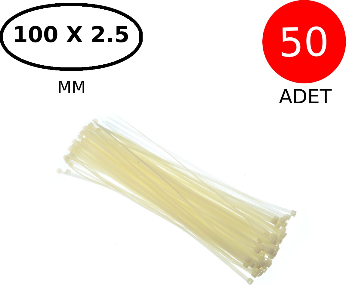 Kablo Bağı Cırt Kelepçe 100 mm x 2.5 mm Beyaz 50 Adet