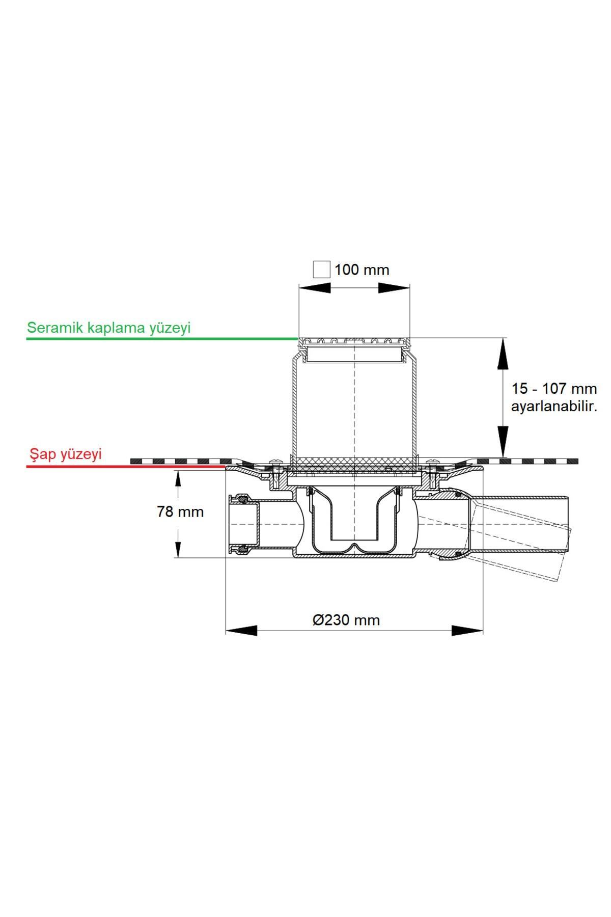42 S 10x10cm 50'lik Lağım Kanalizasyon Koku Önleyici Sifonlu Izolasyonlu Yer Banyo Duş Gider Süzgeci