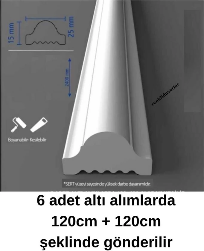 Boyanabilir Dekoratif Pvc Duvar Çıtası 2.5 cm 1 Boy 240 cm Duvar Süsleri Koridor Salon Çıta Tasarım