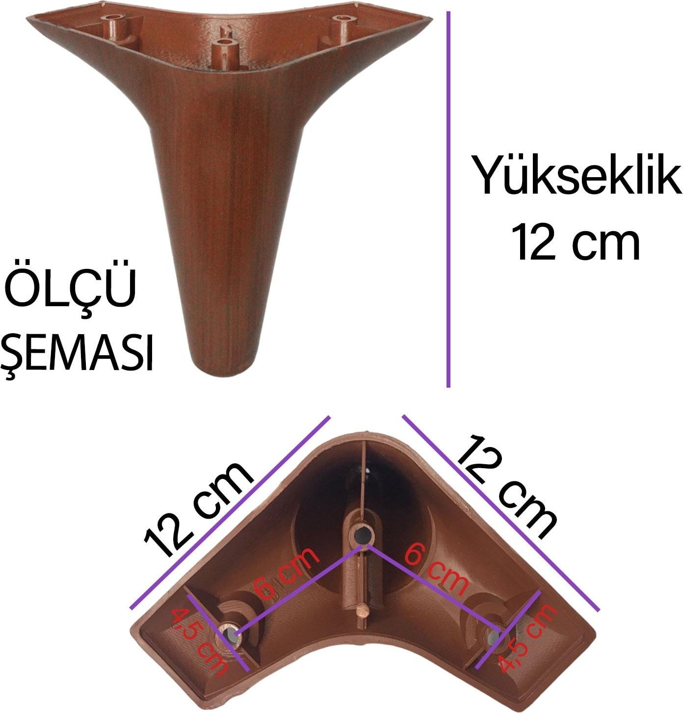 8 Adet Zelve 12 cm Ceviz Ahşap Desenli Lüx Mobilya Kanepe Sehpa Ünite Koltuk Ayağı Baza Ayak