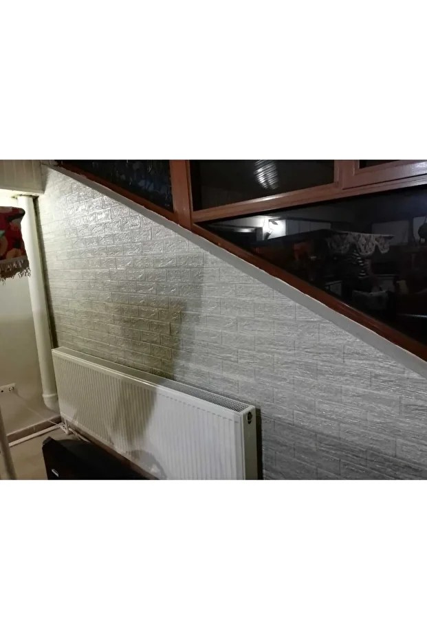 Nw10 Kendinden Yapışkanlı Çizgili Gri Beyaz Esnek Tuğla Sünger Duvar Paneli 70x77 Cm 4 Adet