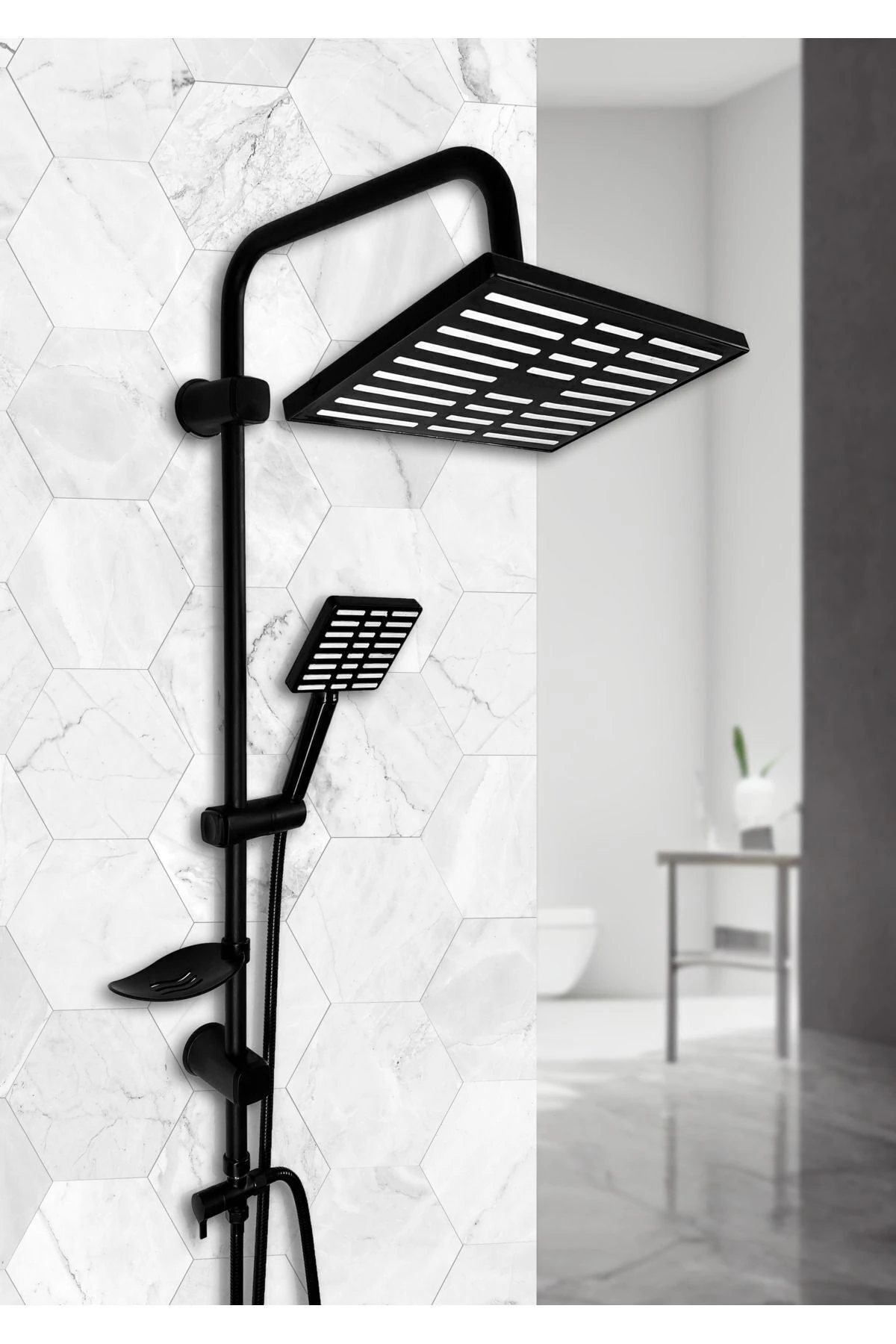 Kaliteli Ve Modern Tasarımlı Siyah Robot Yağmur Duş Seti Lına