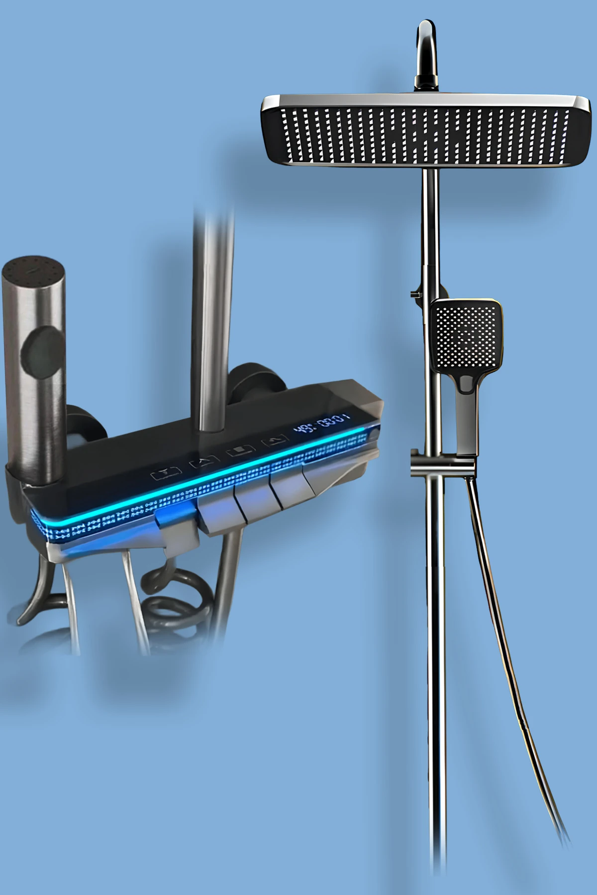 Dijital Led Göstergeli Piyano Akıllı Lüks Duş Seti Şelale Ve Yağmur Tepe Duş Seti - Prstg