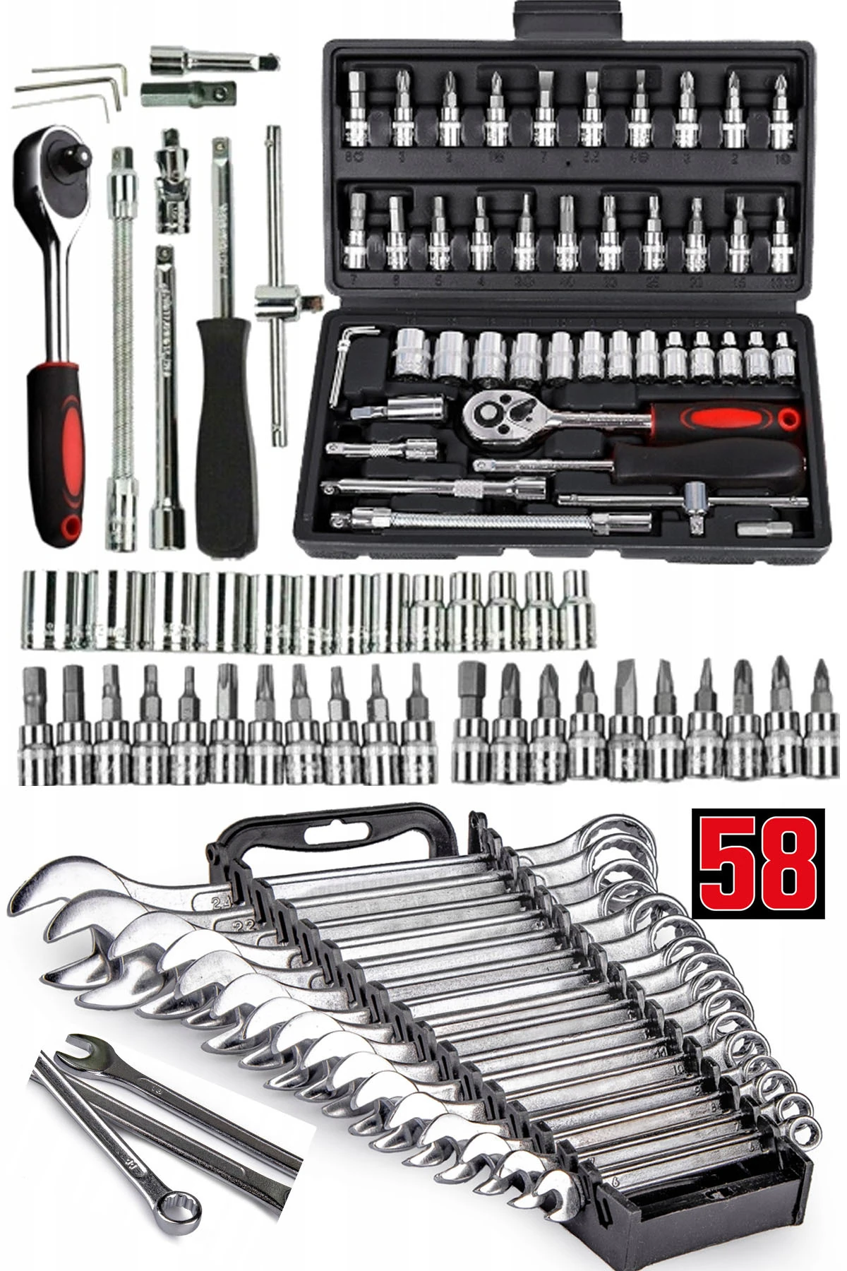 Germany 46+12 Parça Lokma Takımı Otomatik Cırcırlı 1/4" Kombine Açık Ağız-Yıldız Anahtar Takımı Seti