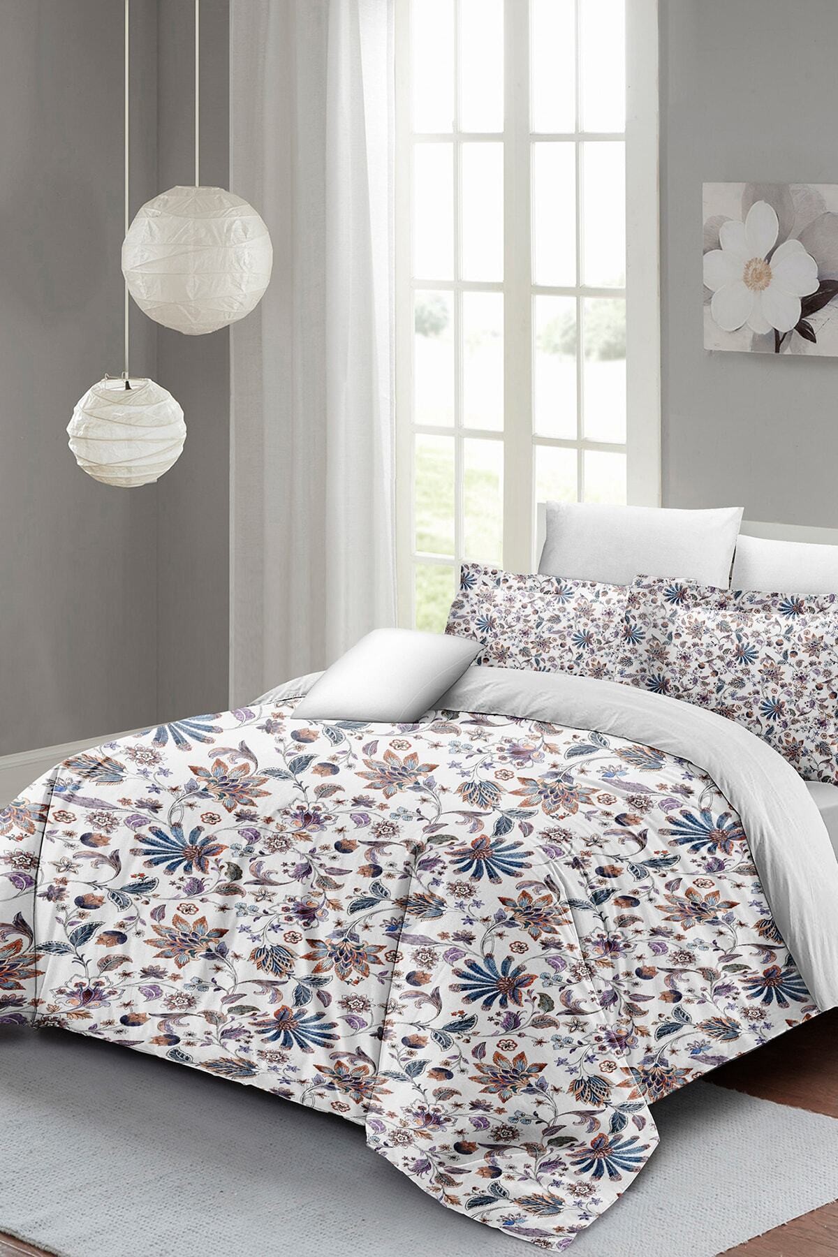 Kıng Sıze Elegant Floral Luxury Çift Kişilik Pamuk Saten Nevresim Takımı 220x240cm