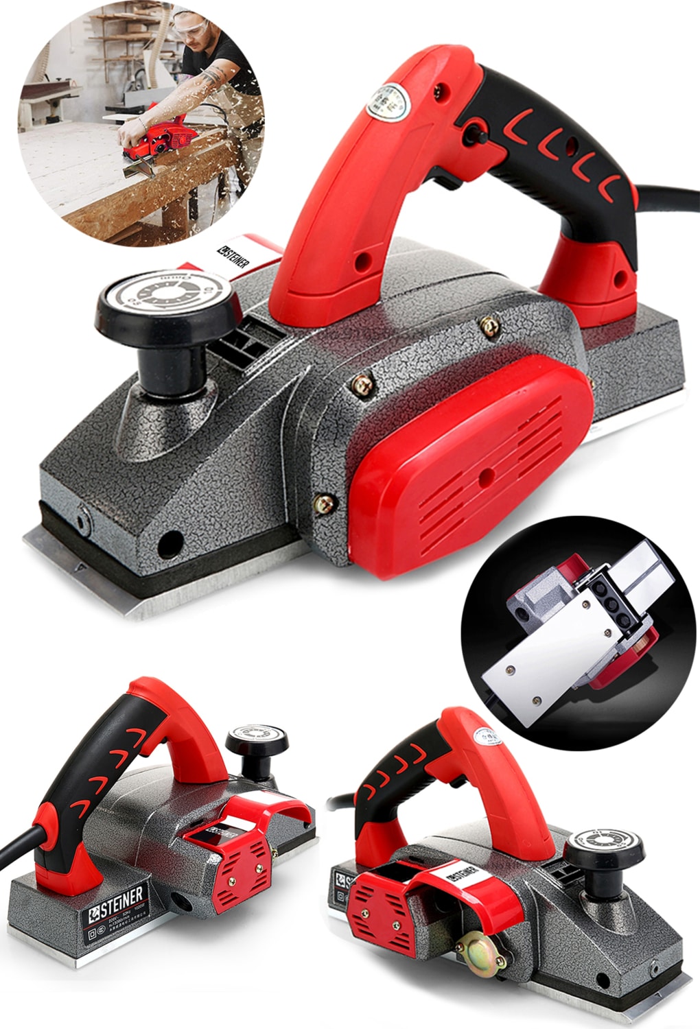 Alman Titan 4200 Watt Motor Korumalı Bakır Sargılı Metal Şanzuman Çift Bıçaklı Planya Rende Makinesi