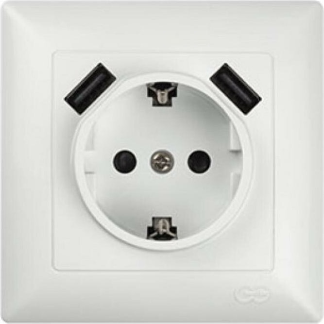 Vısage 2 USB Çıkışlı Çocuk Korumalı Topraklı Priz 5V Çerçeveli Beyaz