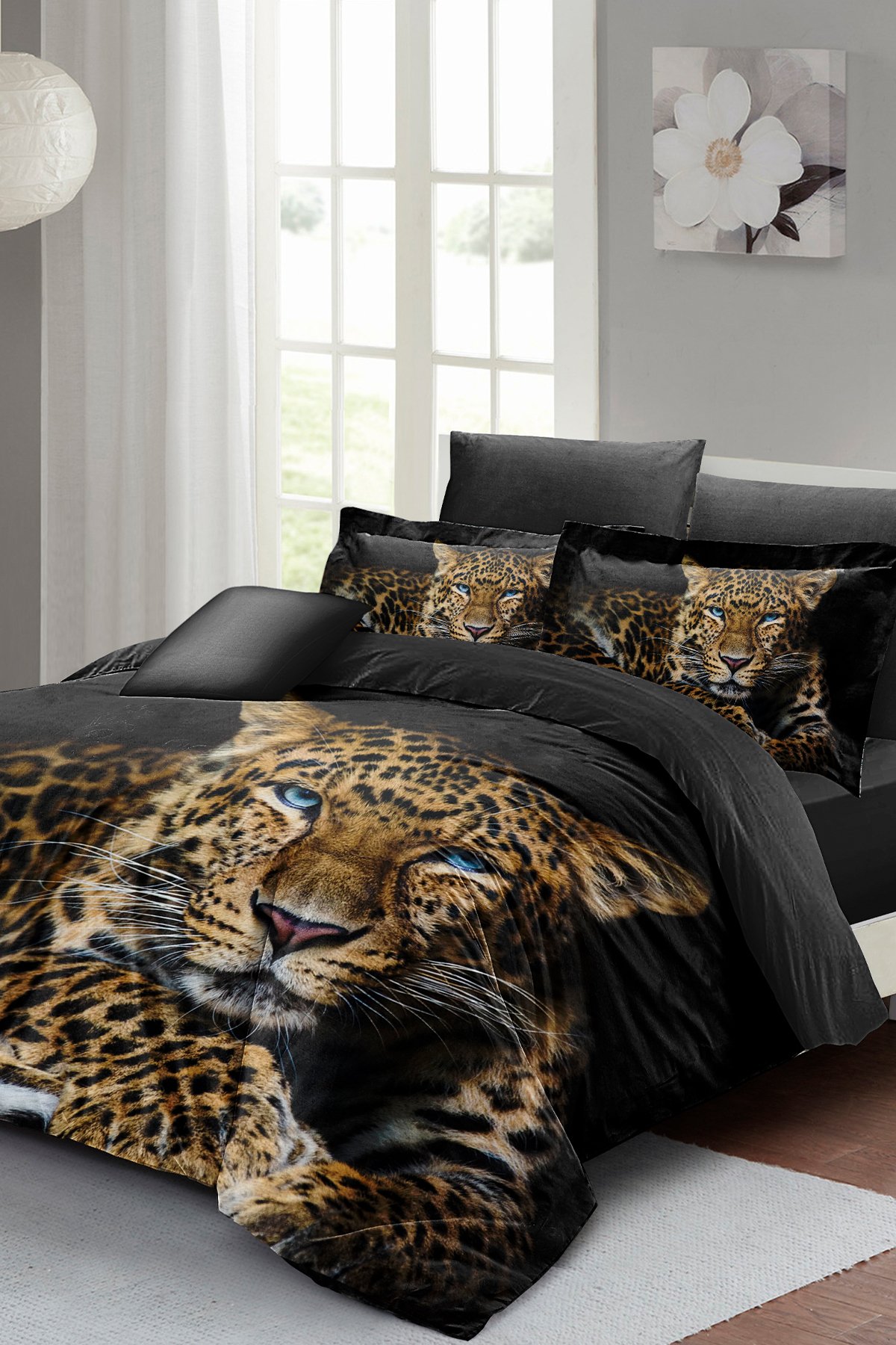 Kıng Sıze %100 Pamuk Saten Çift Kişilik Nevresim Takımı Leopard Eyes 220x240cm