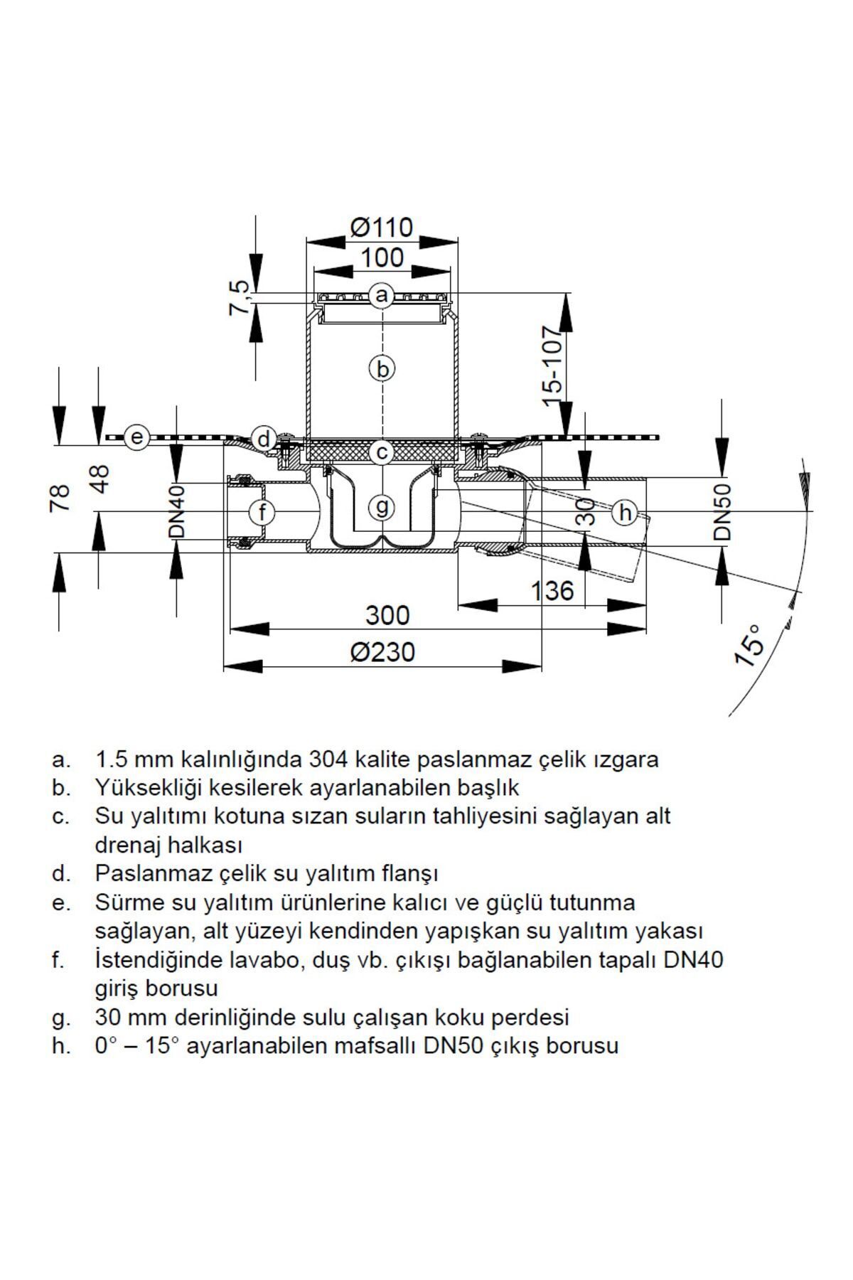 42 S 10x10cm 50'lik Lağım Kanalizasyon Koku Önleyici Sifonlu Izolasyonlu Yer Banyo Duş Gider Süzgeci