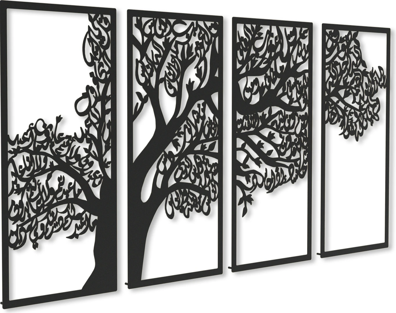 Wall Art Istanbul - Ağaç Motifli 4 Kul Sureleri Metal Islami Duvar Tablo Seti (Nas, Felak, Ihlas ve Kâfirun) Siyah Renk - 98 x 48 cm - Dini Tablo - WAM229