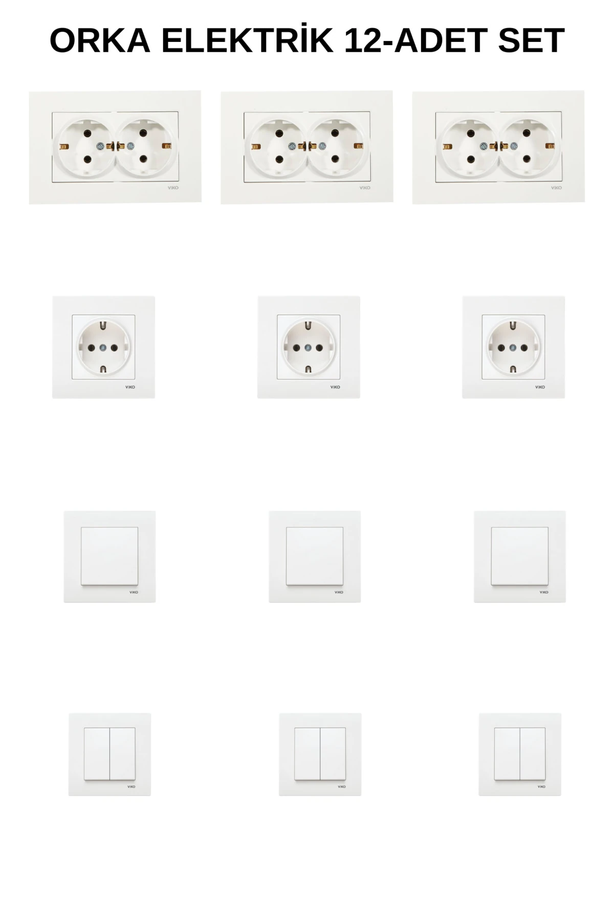 Karre Beyaz 3-Adet 2'li Priz 3-Adet Topraklı Priz 3-Adet Anahtar 3-Adet Komütatör Çerçeve Dahildir
