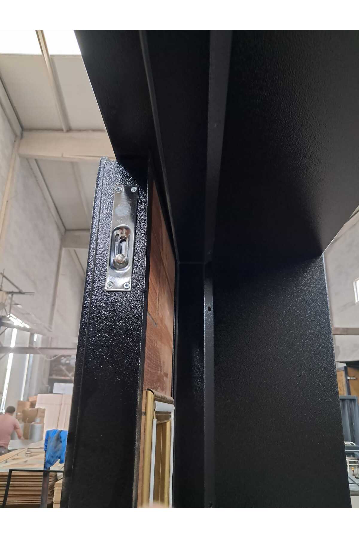 Celik Kapi Villa Kapısı, Siyah Kasalı Saruhan Desen Düz Model Apartman Giriş Kapısı Sol Açılım