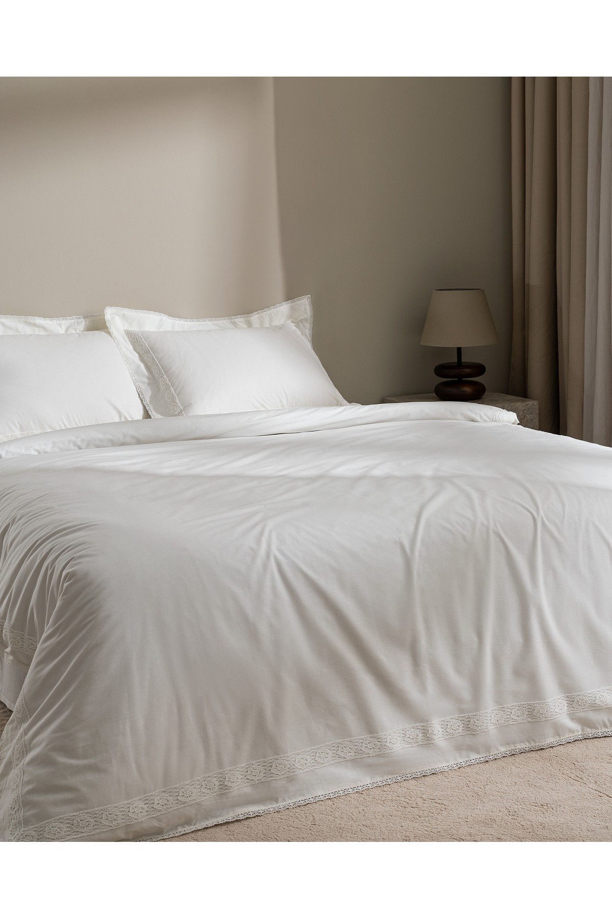 Kaviera King Size %100 Pamuk Brodeli Nevresim Takımı - Beyaz