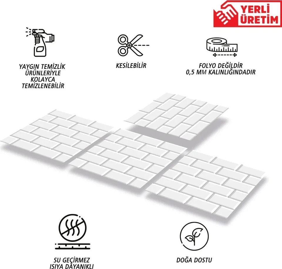 Kendinden Yapışkanlı Metro Karo Desenli Kesilebilir Pvc Karo 30X30 cm (33 Adet) 3m2