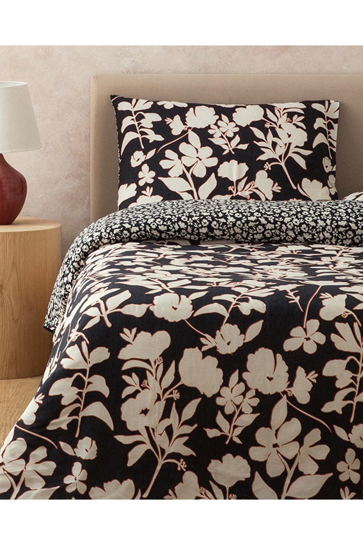 Grandiflora Dijital Baskılı Soft Cotton Tek Kişilik Nevresim Seti Antrasit- Terracotta