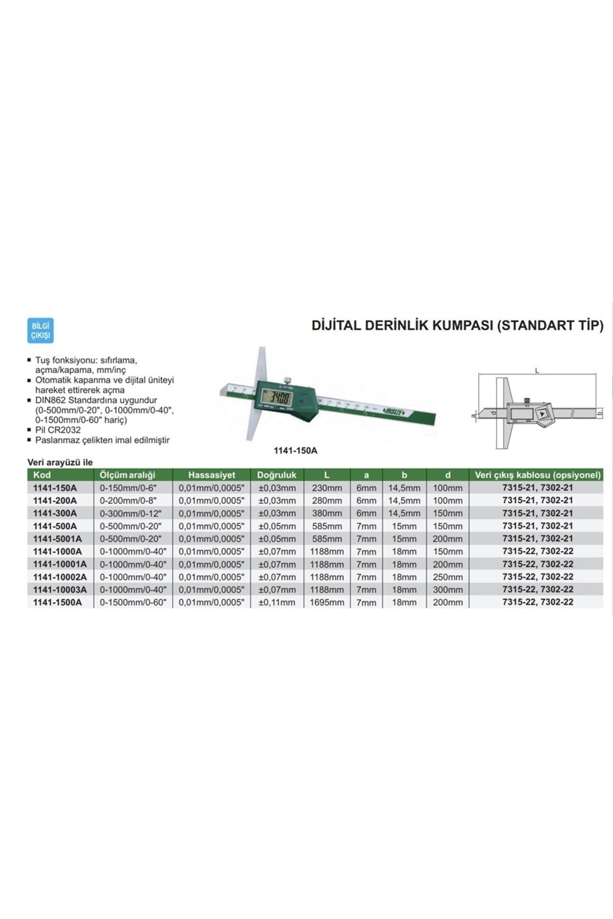 1141-150a Dijital Derinlik Kumpası (standart Model)