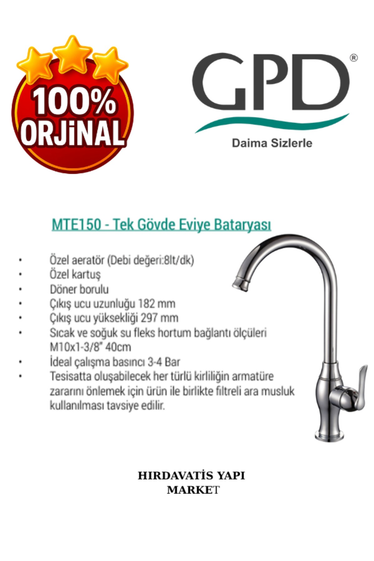 Tauro MTE150 Tek Gövde Eviye Bataryası
