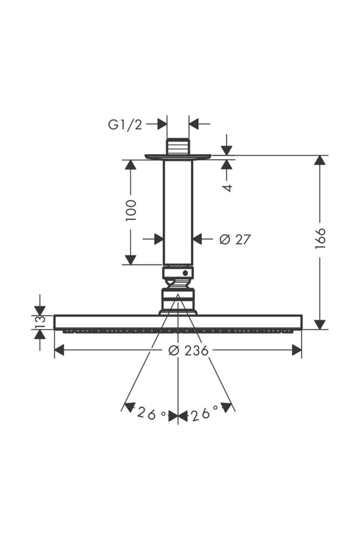 Tepe Duşu Tavan Bağlantısı Raindance S 240 1 Jet, Powderrain, Krom 27620000