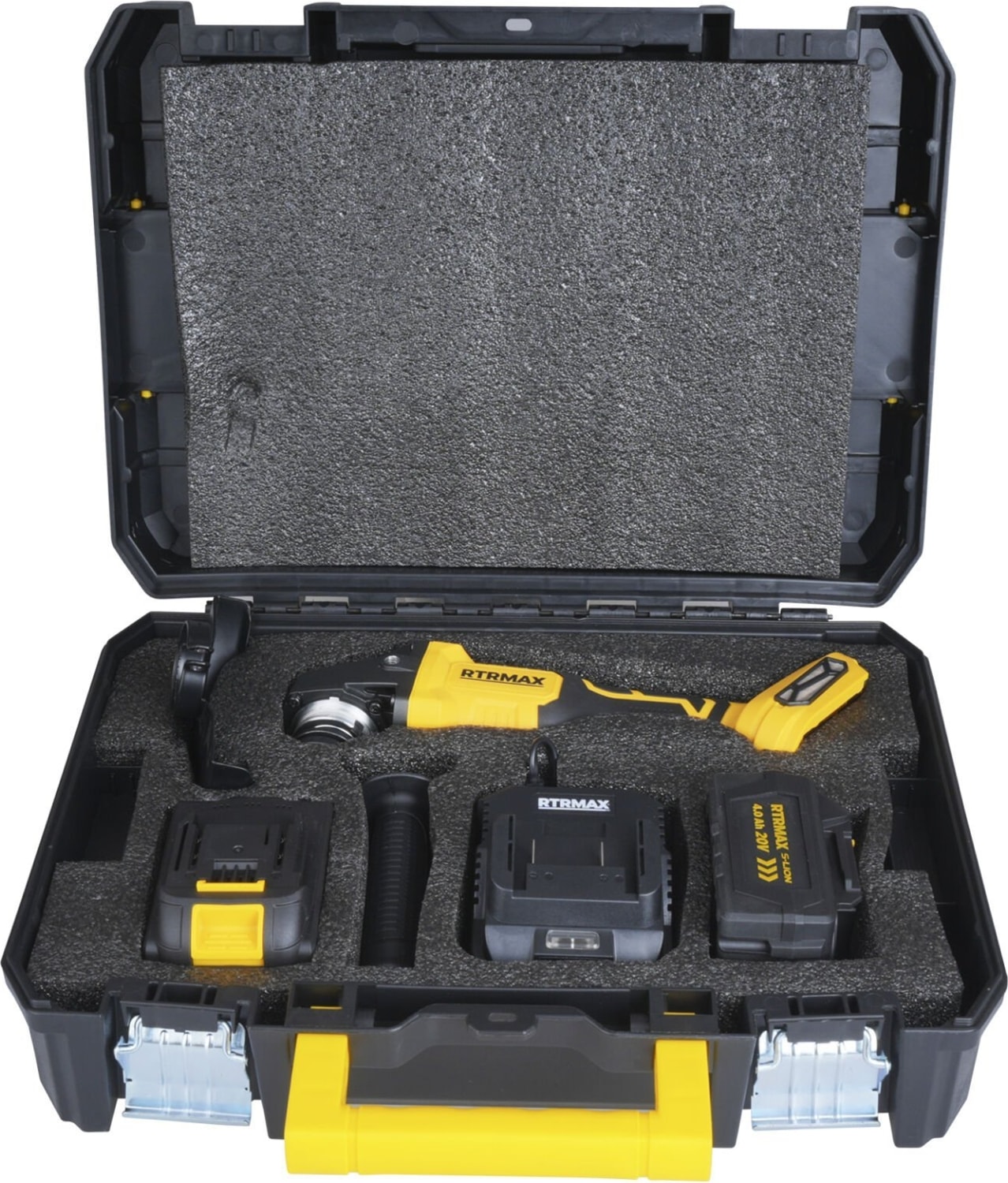 RTRMAX RTS5050 Şarjlı Avuç Taşlama Makinası Kömürsüz 125mm 8.500 Rpm 2x4 Ah 20V Çift Akü S-Lion - Akü Dahil