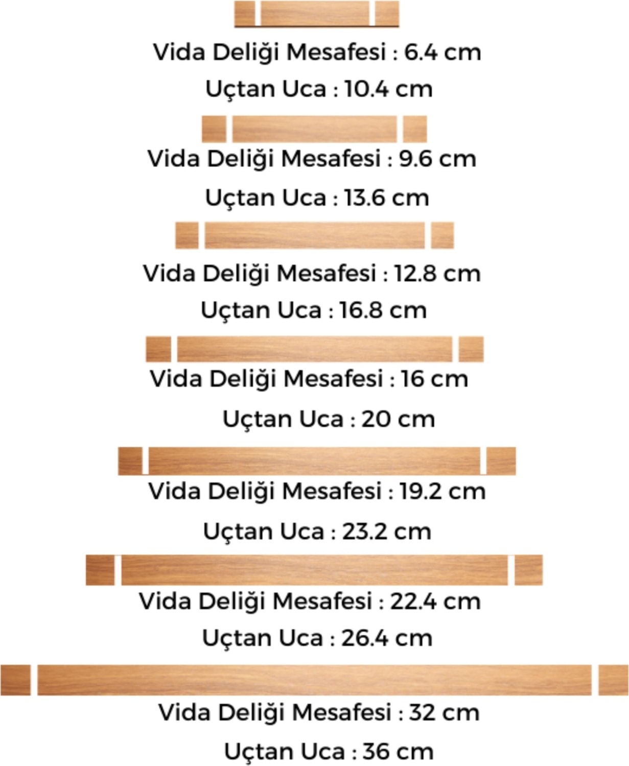 Dolap Kulpu, 10 Adet - 160 mm (16 Cm) - Doğal Ahşap Kulp, Cekmece Kulpu, Mutfak Dolap Kulplari