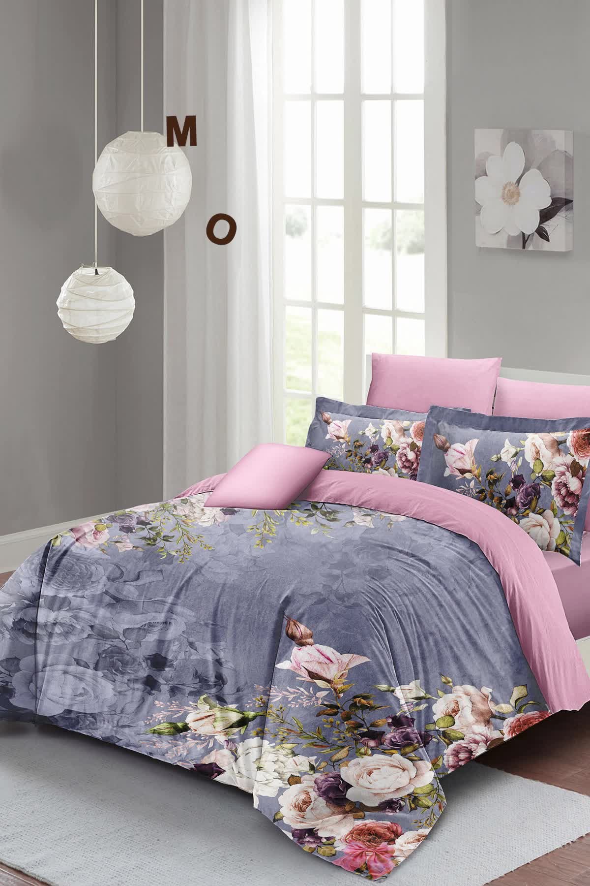 Blue Flower Çift Kişilik Nevresim Takımı 3d Pamuk Saten