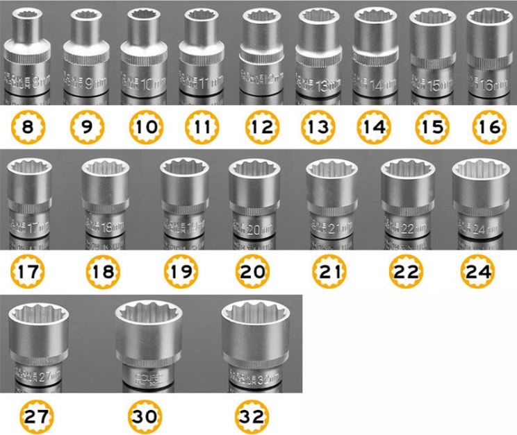 1/2 Yıldız Lokma Takımı 12 Köşeli (8-9-10-11-12-13-14-15-16-17-18-19-20-21-22-24-27-30-32 Mm)