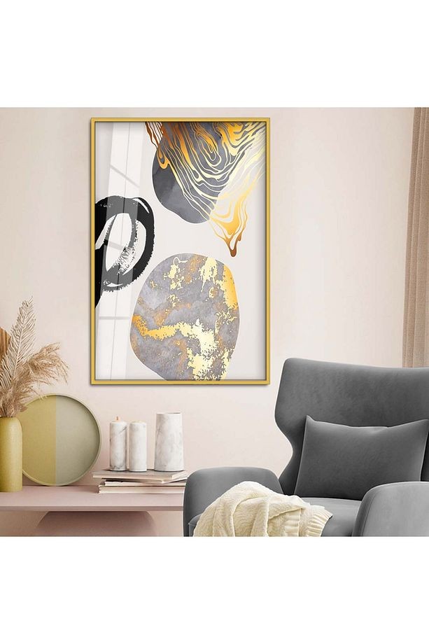 Gold Metal Çerçeveli Modern Çizim Kırılmaz Cam Tablo