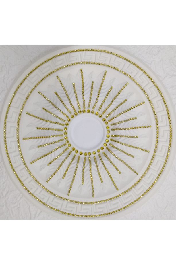 Taşlı Versace Desenli Stropiyer Tavan Göbeği - 40 Cm - Altın Sarı