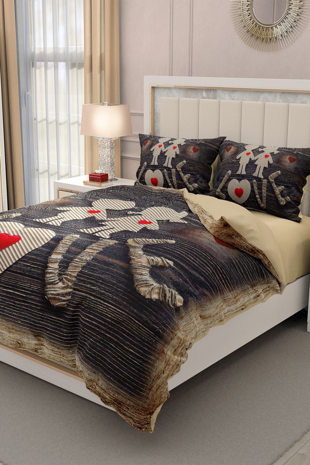 Kıng Sıze Sevgililer Günü Çift Kişilik Nevresim Takımı%100 Pamuk Saten Sen & Ben 220x240cm