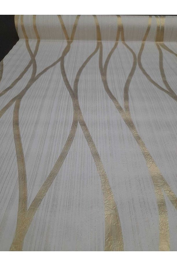 Elips Desenli Gold Detaylı Çizgili Duvar Kağıdı(5m2)
