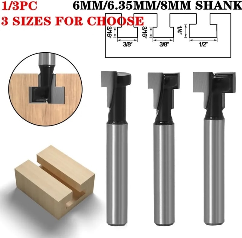 8mm Shank No2 6MM/6.35MM/8MM Shank T-Yuvası Anahtar Deliği Kesici Ahşap Yönlendirici Bit Karbür Kesici Ahşap Altıgen Cıvata T-Track Planya Freze Kesicisi (Yurt Dışından)