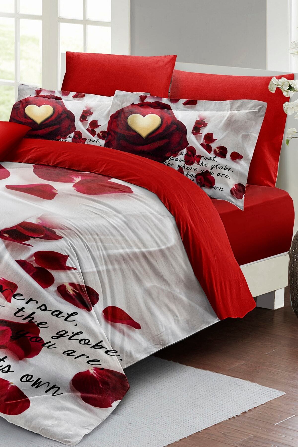 Kıng Sıze Love Poem 3d Pamuk Saten %100 Pamuk Çift Kişilik Nevresim Takımı 220x240cm