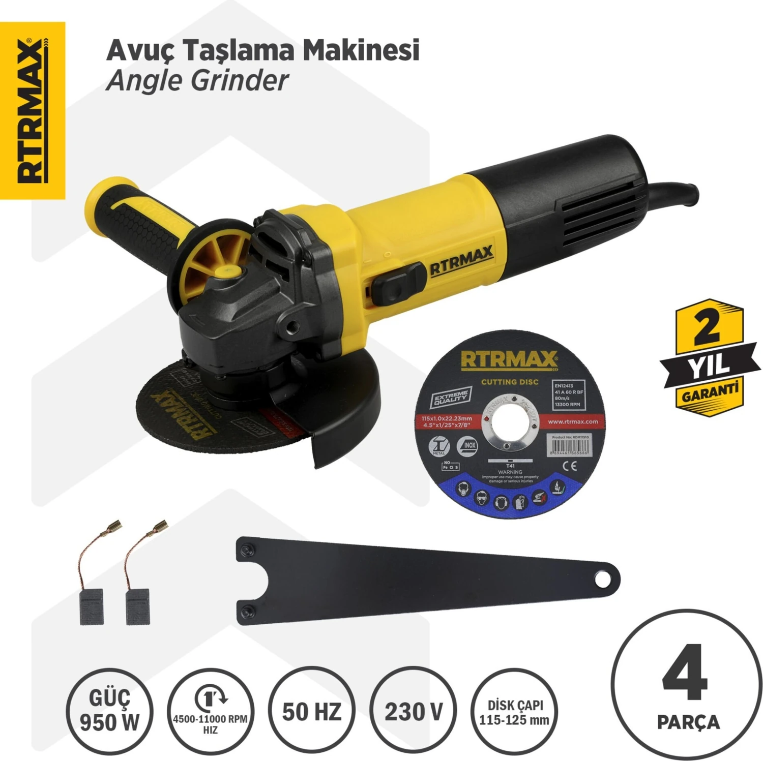 RTM1095 Avuç Taşlama Makinası 125 mm 950 W Devir Ayarlı