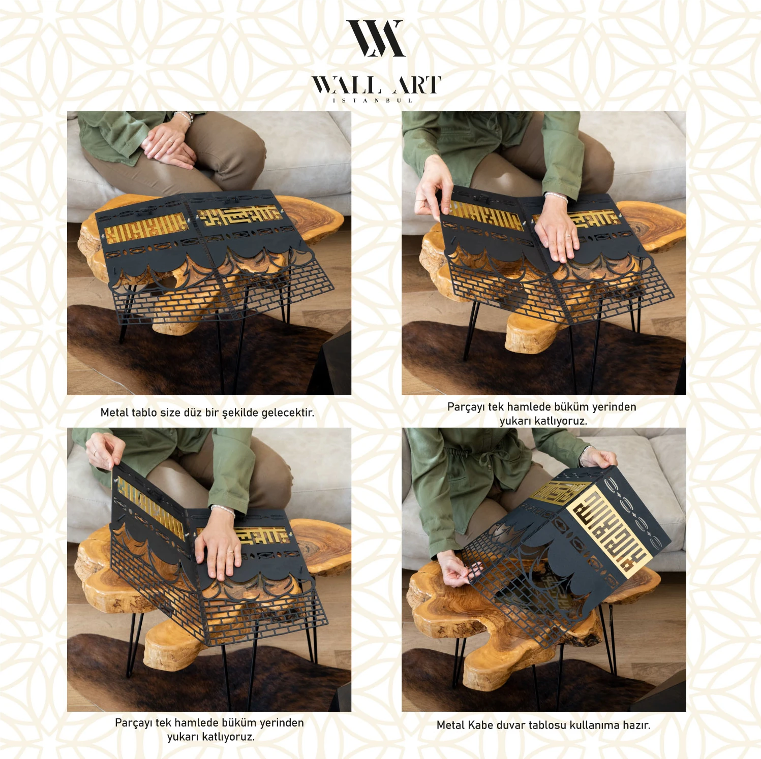 - Kâbe-i Şerif Metal Dini Duvar Tablosu - 48 x 47 cm - İslami Ev Dekorasyonu - WAM121