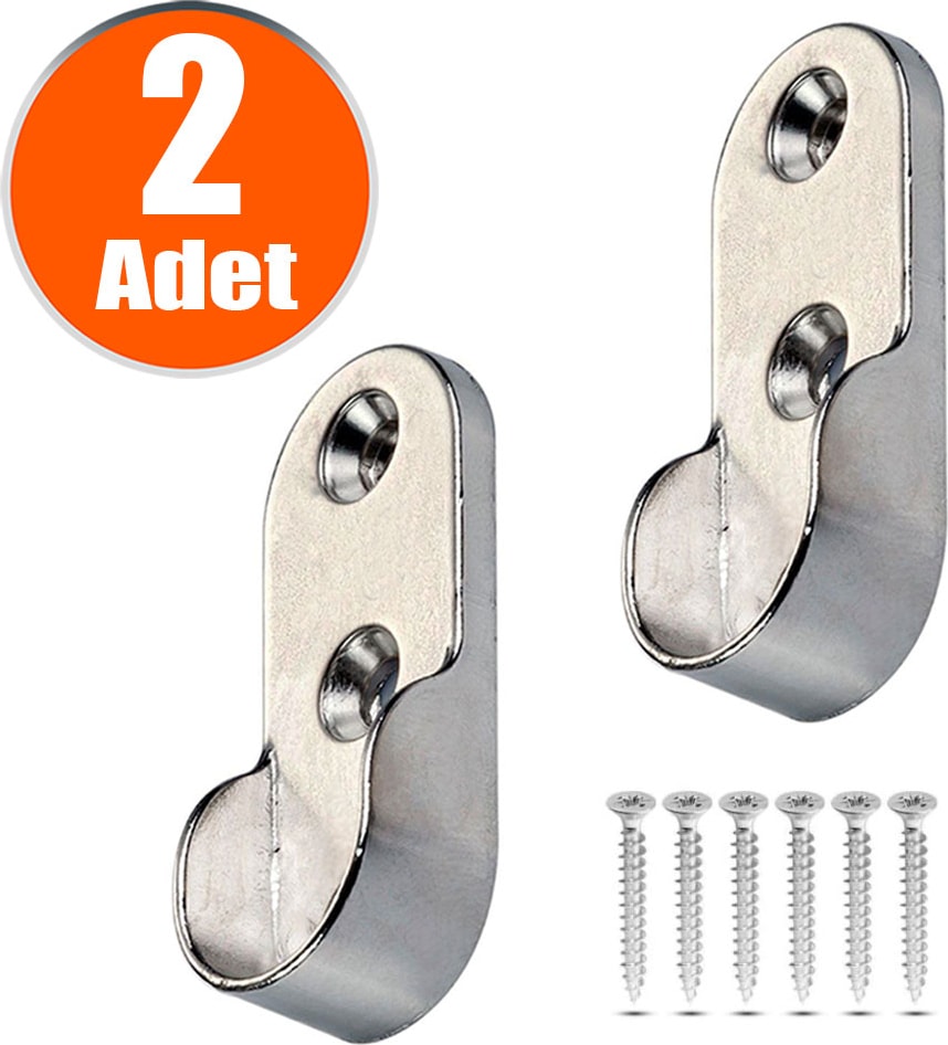 Oval Boru Askı Flanşı Krom Dolap İçi Elbise Askı Aparatı Elemanı (2 Adet)