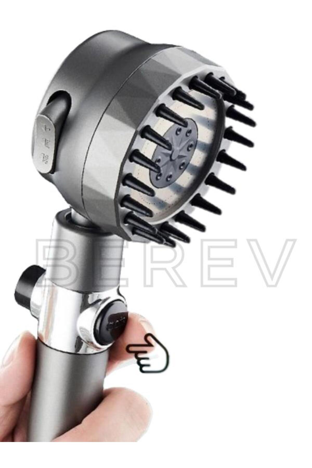 3 Fonksiyonlu Start Stop Tuşlu Filtreli Basınçlı Masaj Etkili Duş Başlığı Krom Pvc Hortum ve Mafsal