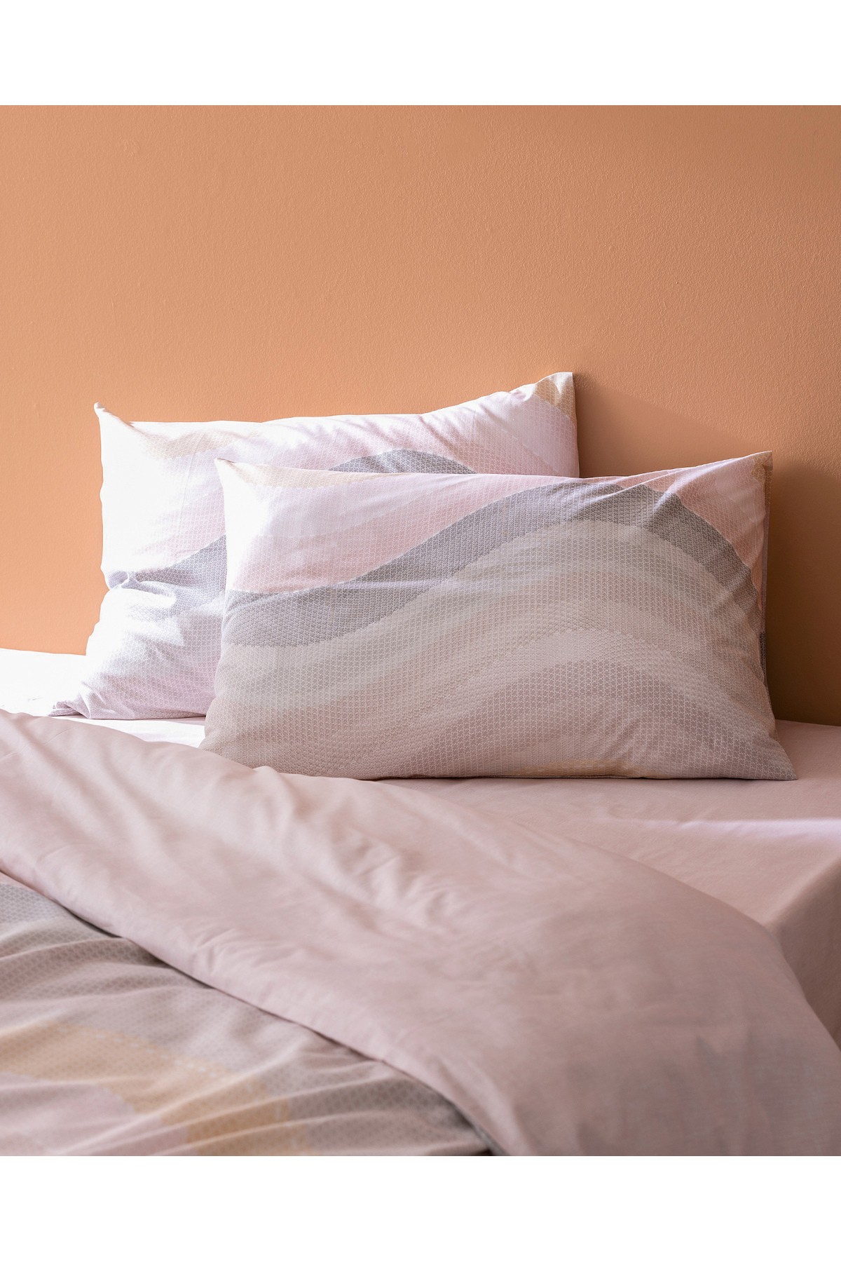 Suivre King Size %100 Pamuk Ranforce Baskılı Nevresim Takımı - Pudra