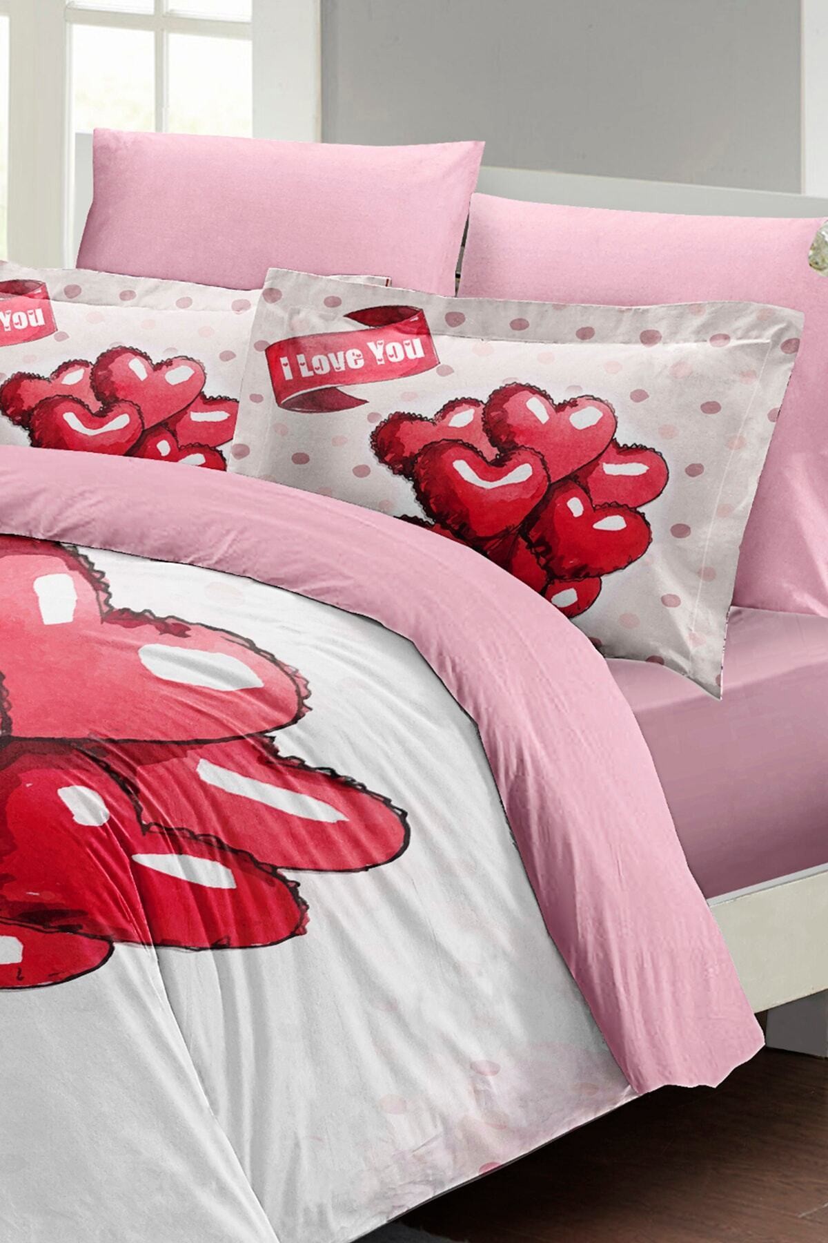 Kıng Sıze Sevgililer Günü Çift Kişilik Nevresim Takımı%100 Pamuk Saten Red Balls 220x240cm