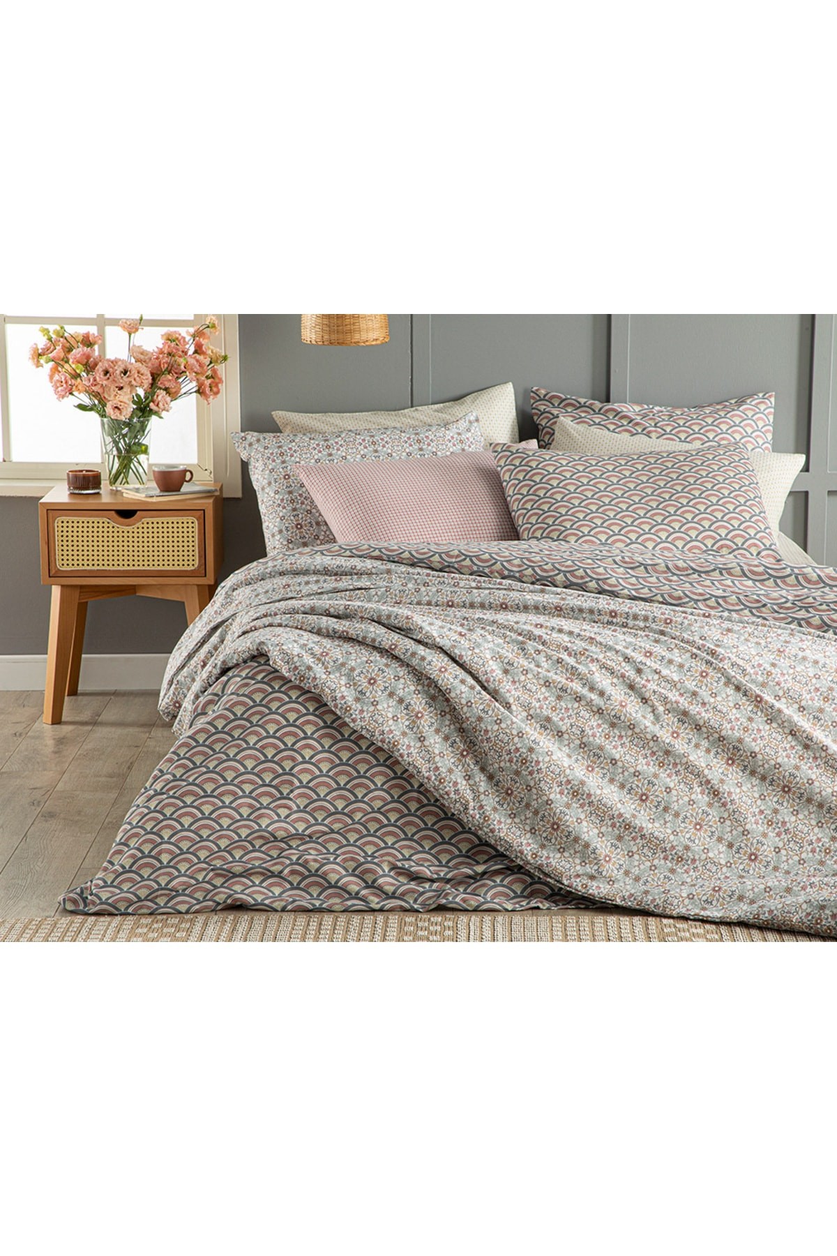 Sunflower Kolay Ütülenir Çift Kişilik Nevresım Setı 200x220 Cm Pembe – Hardal