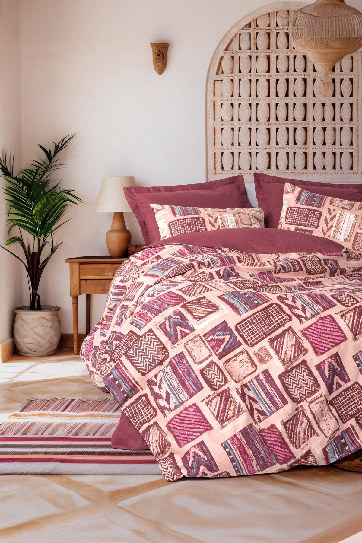 Ethnic Çift Kişilik Nevresim Takımı Estilo Bordo
