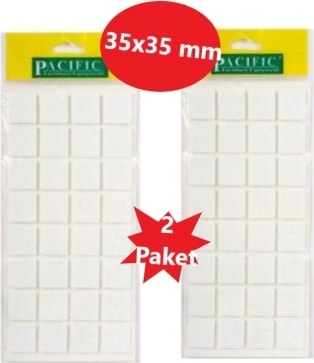 Zemin Koruyucu 35X35 mm Parlak Beyaz EVA Keçe, Ses ve Çizik Önleyici Siyah Mobilya Keçesi 2 Adet
