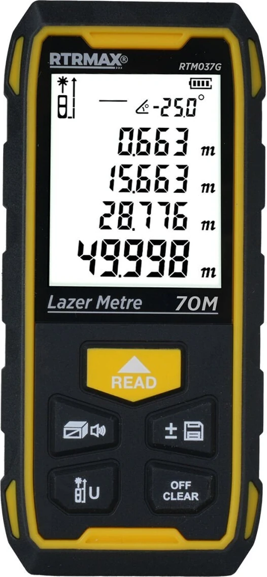 RTM037G Şarjlı Lazer Mesafe Ölçer 70 mt (Yeşil Renk)