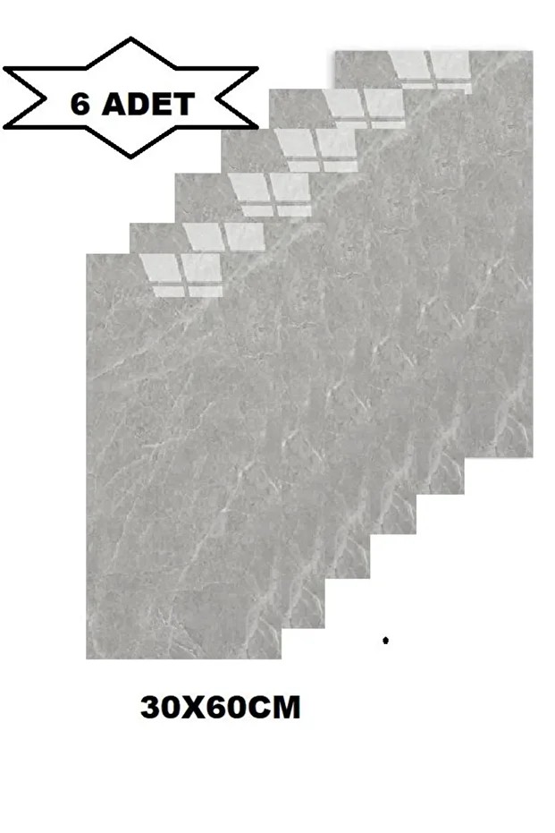Bs1744 Mermer Desenli 6 Adet 60x30cm Yapışkanlı Esnek Karavan Banyo Duvar Kaplama Paneli Shiny-2